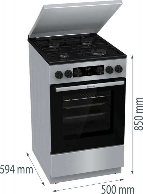 Плита Gorenje комбінована, 70л, 50x60см, метал. кришка, дисплей, IconLed, емальовані реш, титан