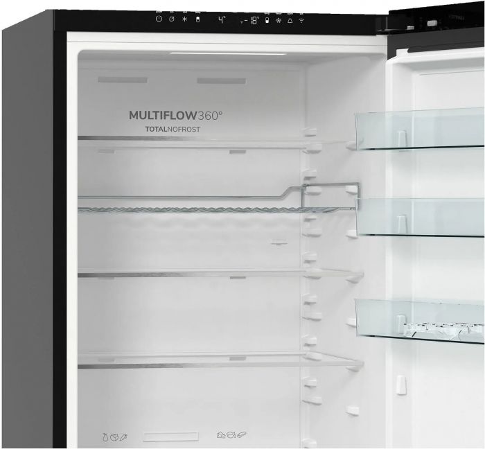 Холодильник з нижн. мороз. камерою Gorenje, 203х66х60см, 2 двері, 257(121)л, А+, NF+, Зона св-ті, Інвертор, Внутр. Дисп, Wi-Fi, Чорний