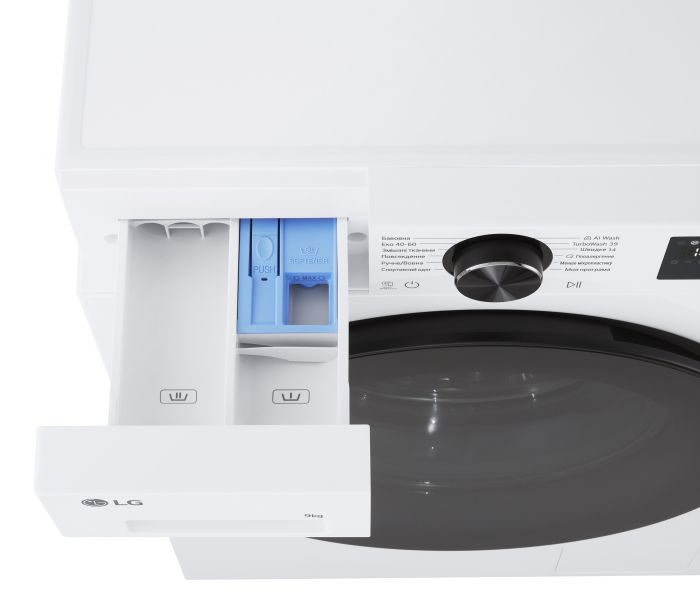 Пральна машина LG фронтальна, 9кг, 1200, A, 48см, дисплей, пара, інвертор, білий