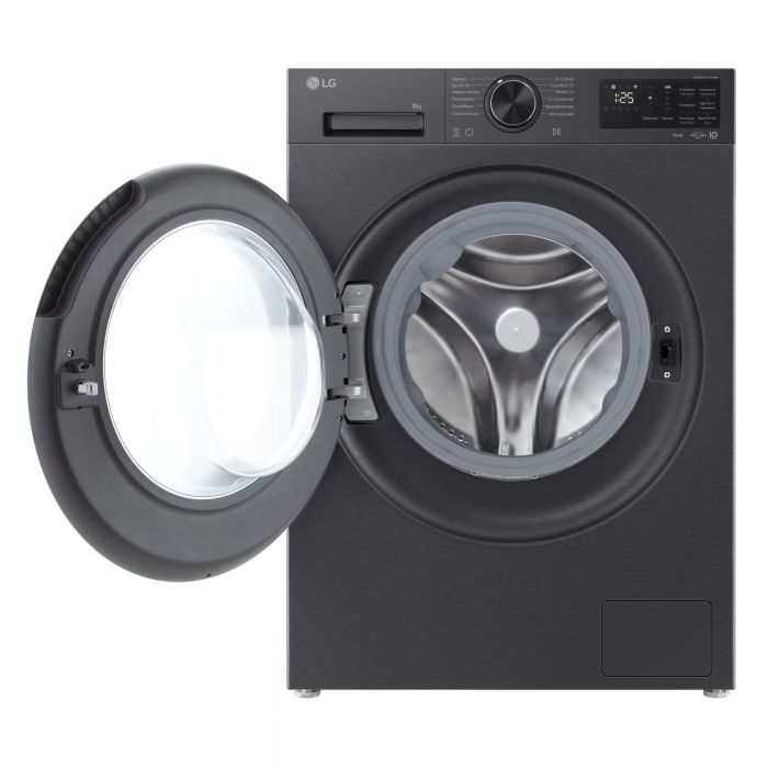 Стиральная машина LG фронтальная, 8кг, 1200, A, 48см, дисплей, пар, инвертор, чорний матовий
