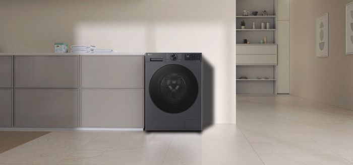 Стиральная машина LG фронтальная, 8кг, 1200, A, 48см, дисплей, пар, инвертор, чорний матовий