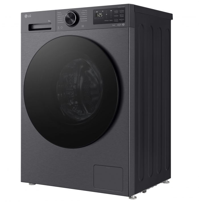 Стиральная машина LG фронтальная, 8кг, 1200, A, 48см, дисплей, пар, инвертор, чорний матовий