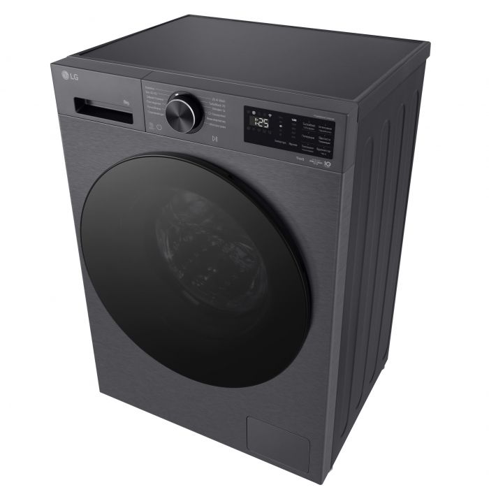 Стиральная машина LG фронтальная, 8кг, 1200, A, 48см, дисплей, пар, инвертор, чорний матовий