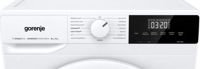 Прально-сушильна машина Gorenje фронтальна, 8(5)кг, 1400, A+, 55см, дисплей, пара, інвертор, білий
