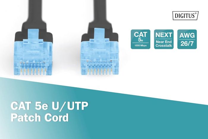 Патч-корд DIGITUS CAT 5e UTP, 3м, AWG 26/7, CCA, PVC, чорний