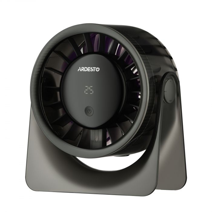 Вентилятор ARDESTO OneBreeze FT-M95B настільний, 12см, дисплей, акумулятор, USB-A Type-C, сірий