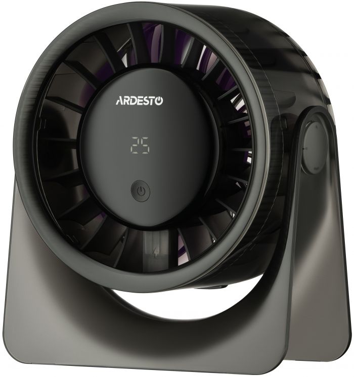 Вентилятор ARDESTO OneBreeze FT-M95B настільний, 12см, дисплей, акумулятор, USB-A Type-C, сірий
