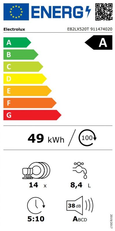 Посудомийна машина Electrolux вбудована, 14компл., А, 60см, дисплей, інвертор, 3й кошик, ComfortLift, чорний