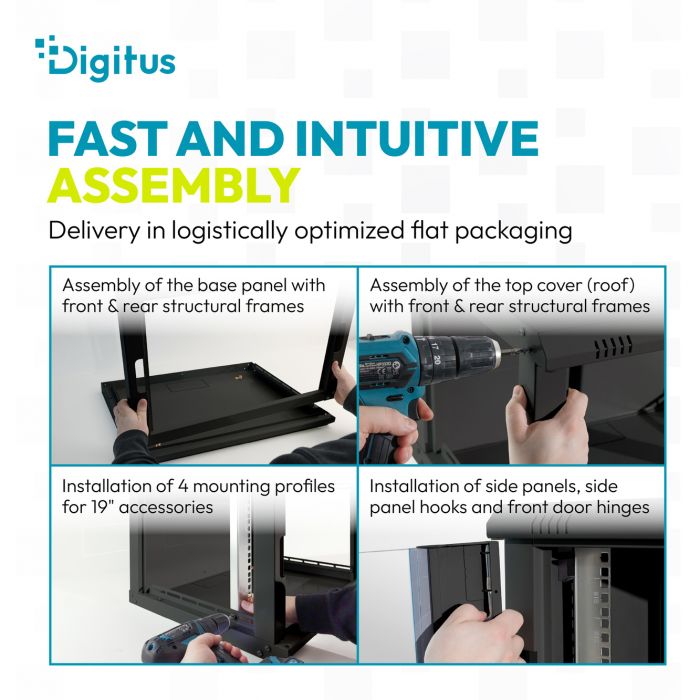 Шафа DIGITUS 19", 9U, Wall Mounting Dynamic-N, 600x600 мм, 60кг максимально, розібрана, чорна