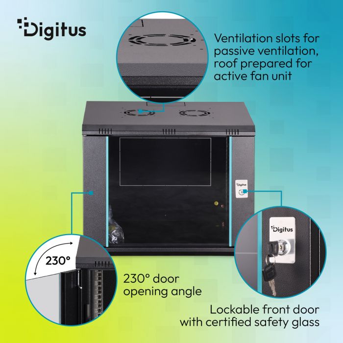 Шафа DIGITUS 19", 9U, Wall Mounting Dynamic-N, 600x600 мм, 60кг максимально, розібрана, чорна