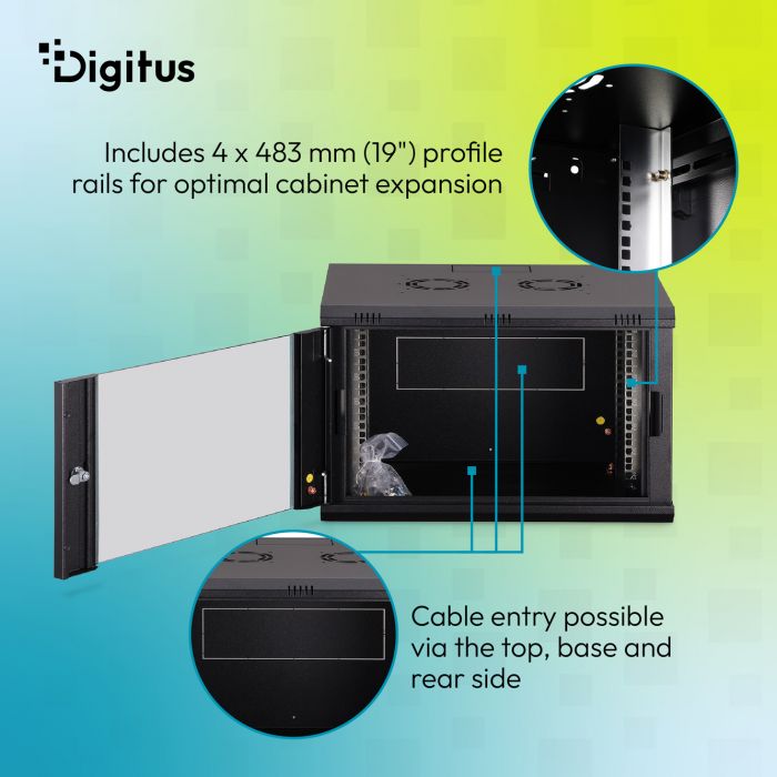 Шафа DIGITUS 19", 7U, Wall Mounting Dynamic-N, 600x600 мм, 60кг максимально, розібрана, чорна