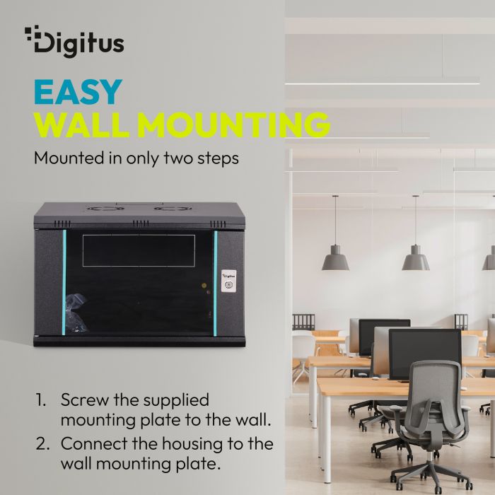 Шафа DIGITUS 19", 7U, Wall Mounting Dynamic-N, 600x600 мм, 60кг максимально, розібрана, чорна
