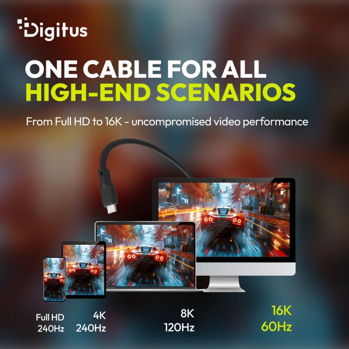 Кабель DIGITUS USB-C > USB-C заряджання/синхронізації, USB4 2.0, 80G, 240W, 16K, силіконовий, 1м, чорний