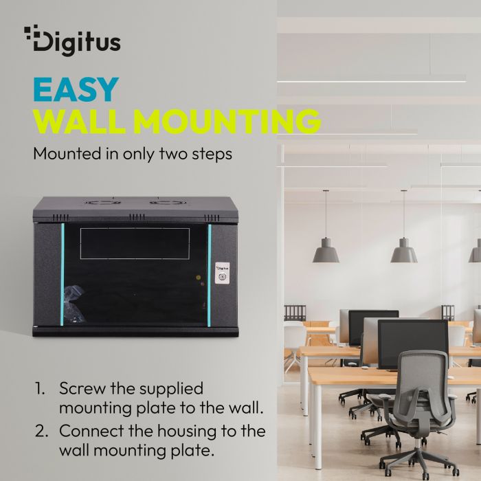 Шафа DIGITUS 19", 16U, Wall Mounting Dynamic-N, 600x600 мм, 60кг максимально, розібрана, чорна