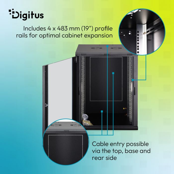Шафа DIGITUS 19", 16U, Wall Mounting Dynamic-N, 600x600 мм, 60кг максимально, розібрана, чорна
