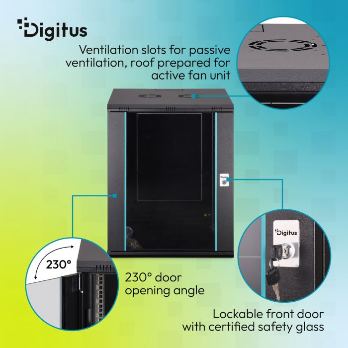 Шафа DIGITUS 19", 16U, Wall Mounting Dynamic-N, 600x600 мм, 60кг максимально, розібрана, чорна