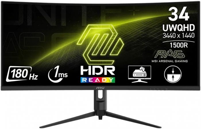 Монітор MSI 34" MAG 342CQR-E2 2xHDMI, DP, Audio, VA, 3440x1440, 21:9, 180Hz, 1ms, sRGB 119%, CURVED, FreeSync, HAS