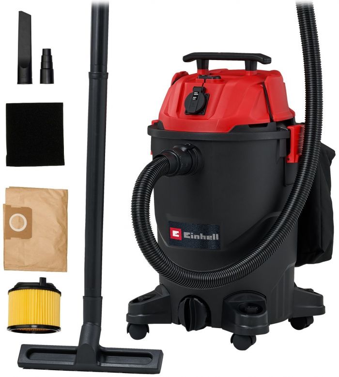 Пилосос професійний Einhell TC-VC 3055 A 850Вт 190мБа контейнер 30л розетка 220В/2000Вт вологе/сухе прибирання 4.95кг