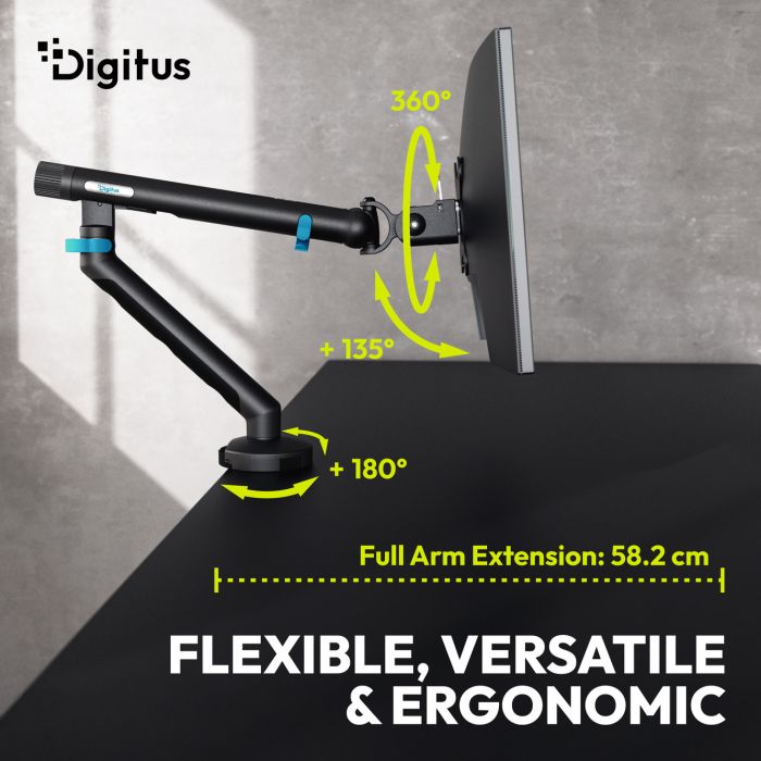 Кріплення DIGITUS Monitor Clamp, до 35"/10кг, з нахилом, поворотом, чорне