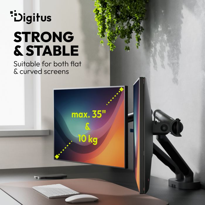 Кріплення DIGITUS Dual Monitor Clamp, 2 x до 35"/10кг, з нахилом, поворотом, чорне