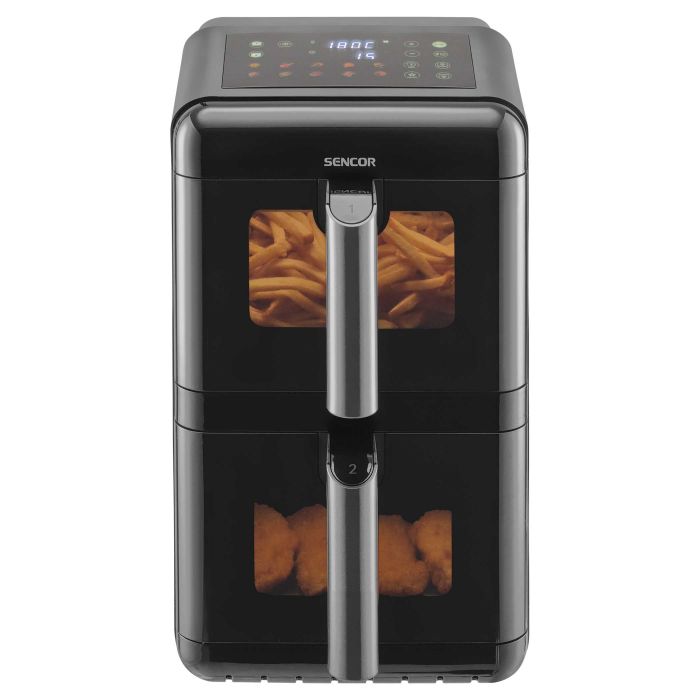 Мультипіч Sencor Dual Vita Fryer, 3000Вт, чаша-5.8+5.8л, сенсорне керув., 2 чаши, з віконцем, гриль, пластик, чорний