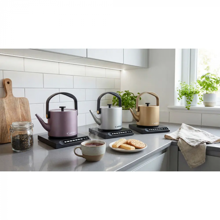 Електрочайник Catler 0.6л, Strix, заварник, нерж. сталь, підтримка температури, сенс. керув., бежевий