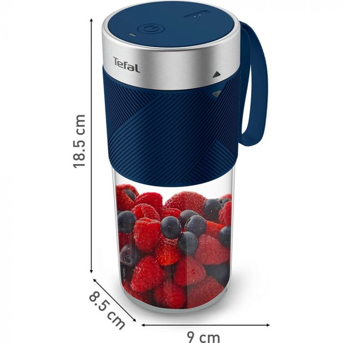 Блендер Tefal Lightmix портативний для смузі, чаша-300мл, USB, тритан, синій