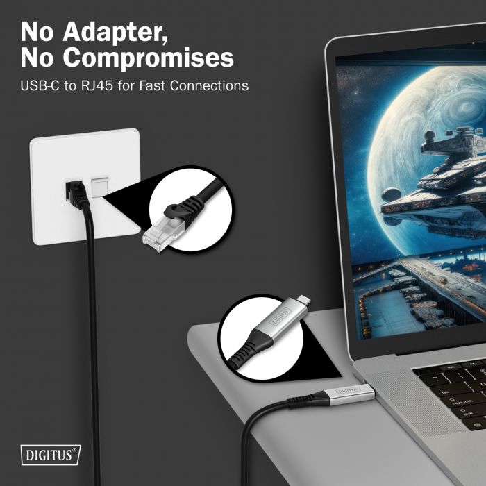 Кабель DIGITUS Ethernet USB-C - RJ45 CAT 6A S/FTP, 1 Gbit/s, 3m, LSZH