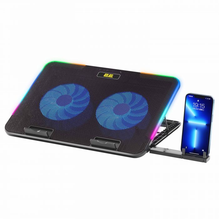 Підставка для ноутбука 2E GAMING CPG-001 V2, до 15.6", 2xUSB-A, phone holder, RGB, чорний