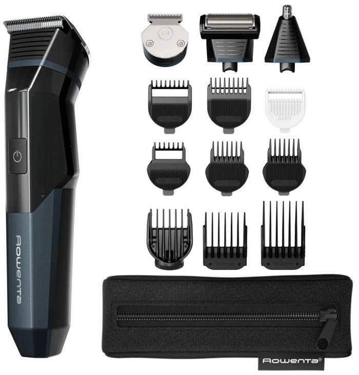 Тример Rowenta X Series 700, для голови, носа, вух і тіла, мережа+акум., роторний мотор, насадок-12, чохол, титан.напил., чорно-синій
