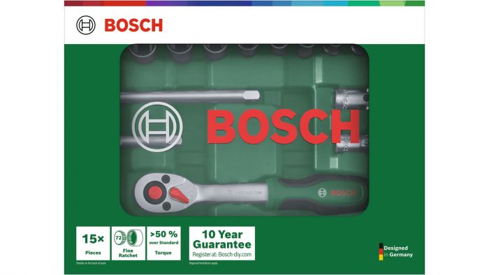 Набір торцевих головок Bosch, 1/4" з тріскачкою 15шт 0.574кг