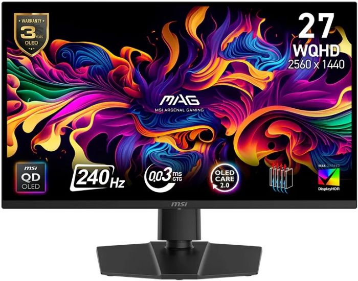 Монітор MSI 26.5" MAG 271QP QD-OLED X24 2xHDMI, DP, Audio, QD-OLED, 2560x1440, 240Hz, 0.03ms, DCI-P3 99%, AdaptiveSync, Pivot, HDR400