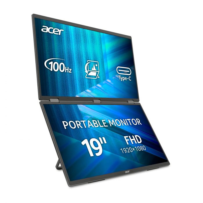 Монітор портативний Dual Portable Acer 18.5" PD193QEbmiuux miniHDMI, 2xUSB-C, MM, IPS, 100Hz, 4ms