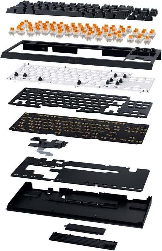 Клавіатура механічна Razer BlackWidow V4 TKL HyperSpeed, 87key, Orange Switch Gen-3, USB-A/WL/BT, EN, RGB, чорний