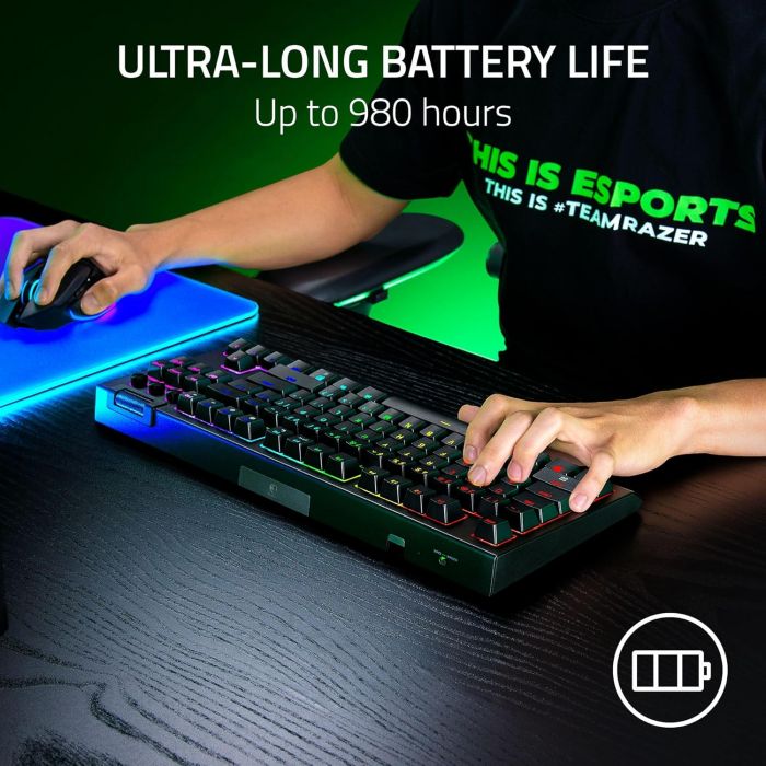 Клавіатура механічна Razer BlackWidow V4 TKL HyperSpeed, 87key, Orange Switch Gen-3, USB-A/WL/BT, EN, RGB, чорний
