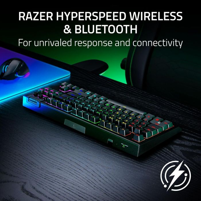 Клавіатура механічна Razer BlackWidow V4 TKL HyperSpeed, 87key, Orange Switch Gen-3, USB-A/WL/BT, EN, RGB, чорний