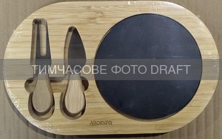 Набір для подачі сиру Ardesto Midori, 3 предмети, з сланцевою дошкою, 29х18см, бамбук, дерево, нержавіюча сталь