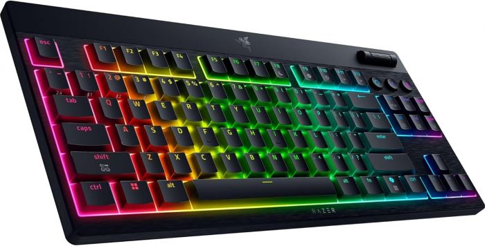 Клавіатура механічна Razer BlackWidow V4 Low-profile TKL HyperSpeed, 87key, Yellow Switch, USB-A/WL/BT, EN, RGB, чорний