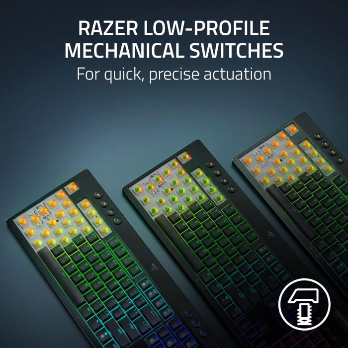 Клавіатура механічна Razer BlackWidow V4 Low-profile TKL HyperSpeed, 87key, Yellow Switch, USB-A/WL/BT, EN, RGB, чорний