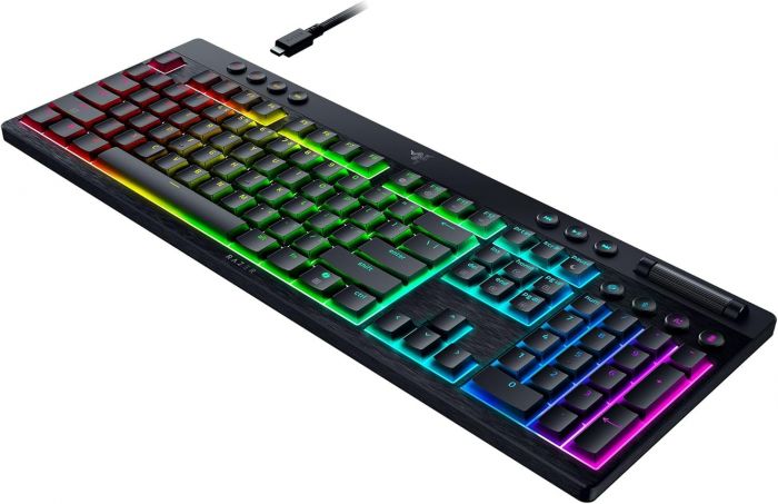 Клавіатура механічна BlackWidow V4 Low-profile HyperSpeed, 104key, Yellow Switch, USB-A/WL/BT, EN, RGB, чорний