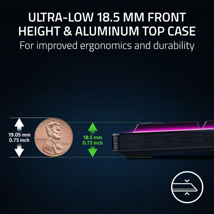 Клавіатура механічна BlackWidow V4 Low-profile HyperSpeed, 104key, Yellow Switch, USB-A/WL/BT, EN, RGB, чорний