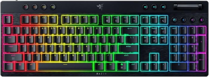 Клавіатура механічна BlackWidow V4 Low-profile HyperSpeed, 104key, Yellow Switch, USB-A/WL/BT, EN, RGB, чорний