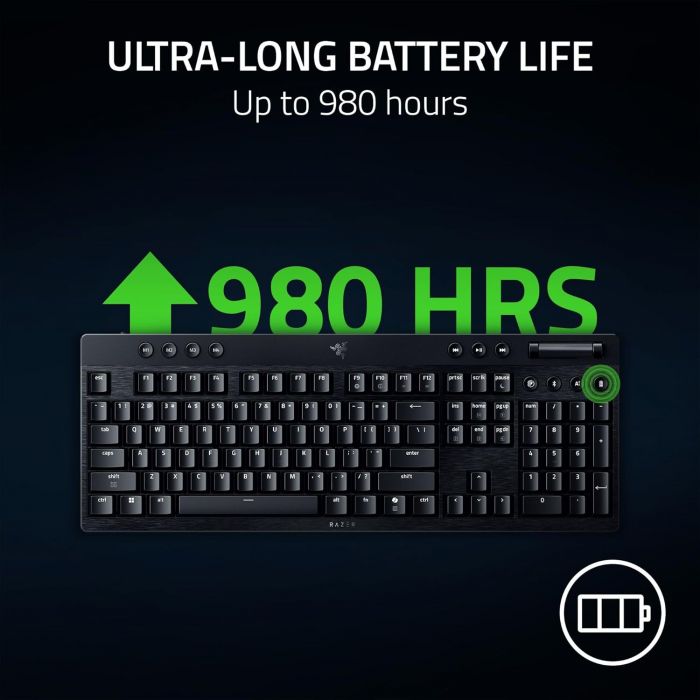 Клавіатура механічна BlackWidow V4 Low-profile HyperSpeed, 104key, Orange Switch, USB-A/WL/BT, EN, RGB, чорний