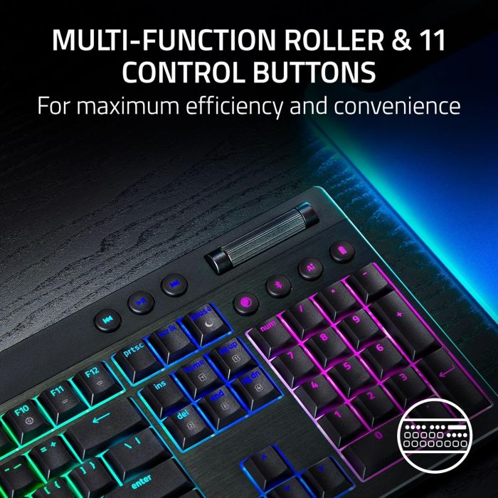 Клавіатура механічна BlackWidow V4 Low-profile HyperSpeed, 104key, Orange Switch, USB-A/WL/BT, EN, RGB, чорний