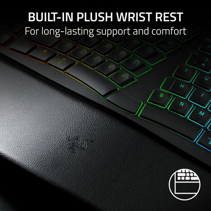 Клавіатура мембранна Razer Pro Type Ergo, 118key, USB-A/WL/BT, EN, RGB, чорний