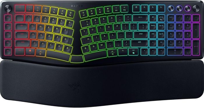 Клавіатура мембранна Razer Pro Type Ergo, 118key, USB-A/WL/BT, EN, RGB, чорний