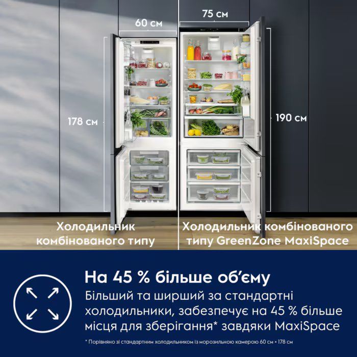 Холодильник Electrolux вбудований з нижн. мороз., 188x70х55, холод.відд.-284л, мороз.відд.-87л, 2дв., Е, Combi, інв., диспл внутр., зона св-ті, білий