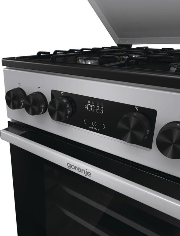 Плита Gorenje комбінована, 70л, 50x60см, металева кришка, дисплей, IconLed, емальовані, сірий
