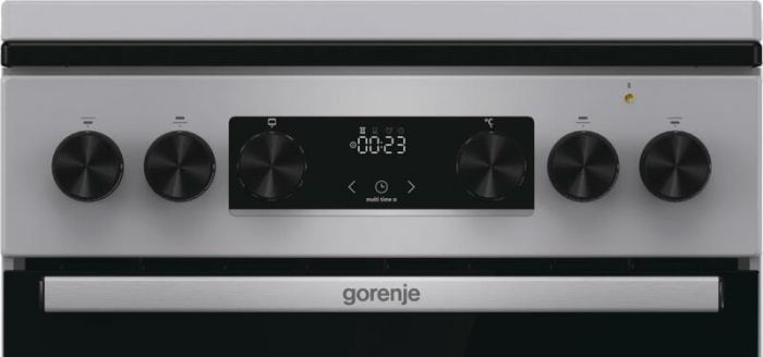 Плита Gorenje комбінована, 70л, 50x60см, металева кришка, дисплей, IconLed, емальовані, сірий