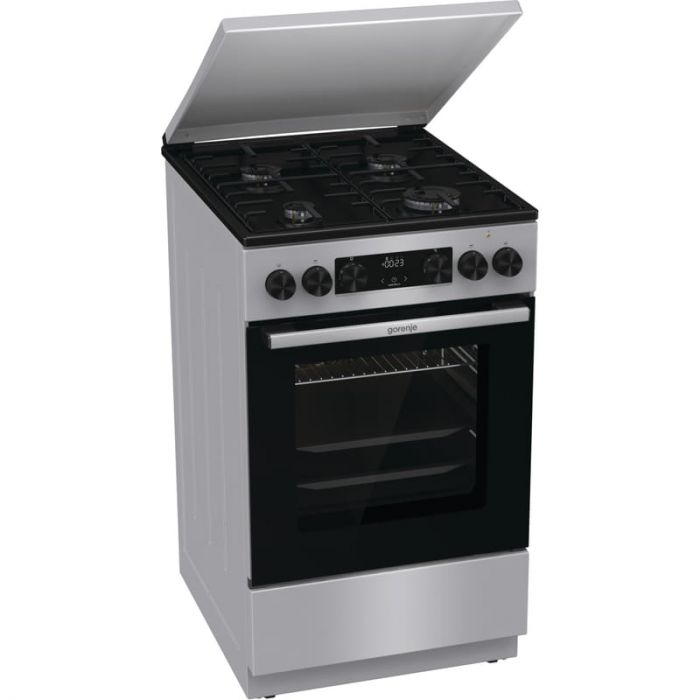 Плита Gorenje комбінована, 70л, 50x60см, металева кришка, дисплей, IconLed, емальовані, сірий